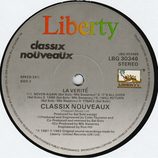 Classix Nouveaux : La Verité (LP, Album)