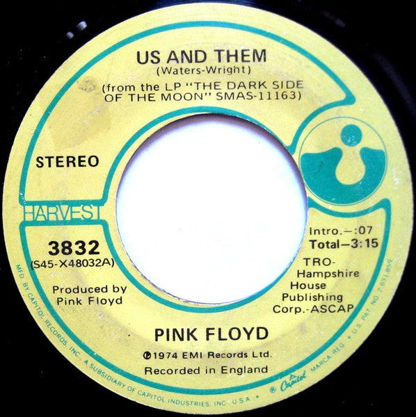Pink Floyd : Us And Them (7", Single, LA )