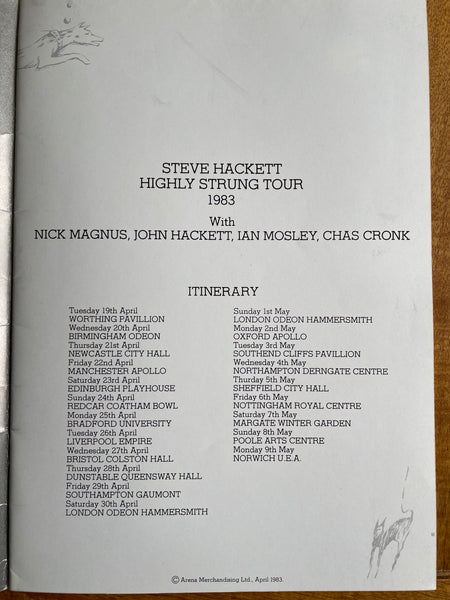 Steve Hackett - Highly Strung Tour Programme 1983