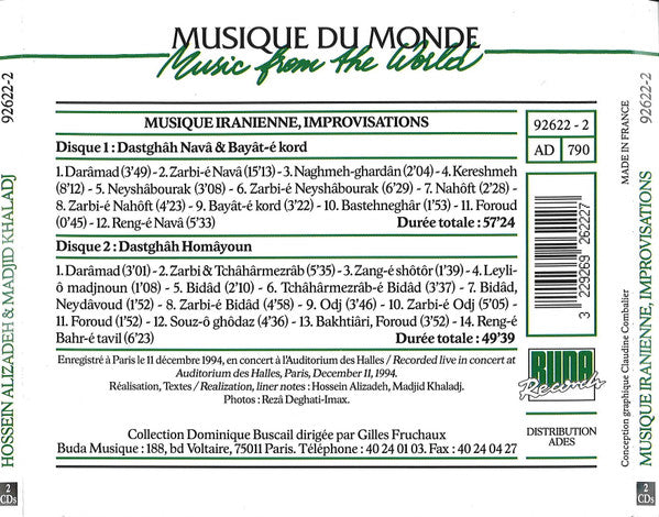 Hossein Alizâdeh & Madjid Khaladj : Musique Iranienne, Improvisations = Iranian Music, Improvisations (2xCD)
