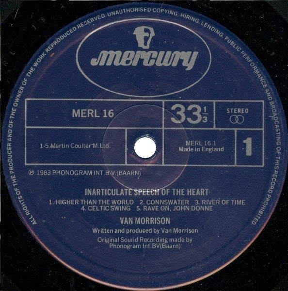 Van Morrison : Inarticulate Speech Of The Heart (LP, Album)