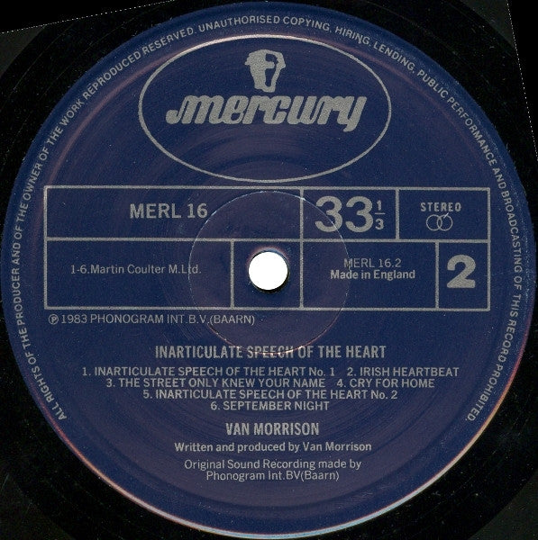 Van Morrison : Inarticulate Speech Of The Heart (LP, Album)