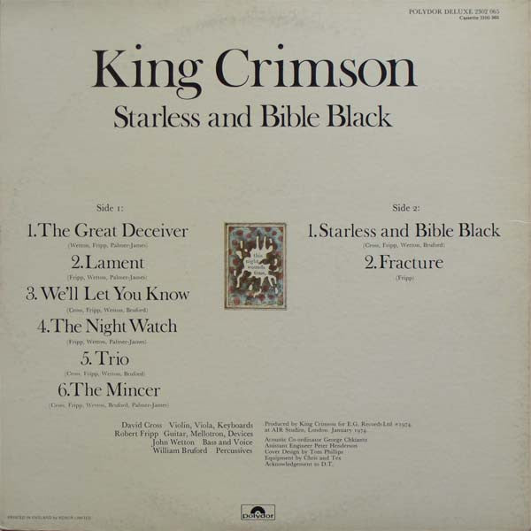 King Crimson : Starless And Bible Black (LP, Album, RE, Gat)