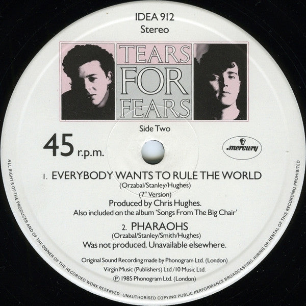 Tears For Fears : Everybody Wants To Rule The World (Extended Version) (12", Single)