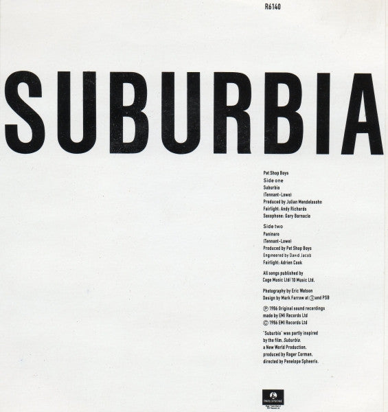Pet Shop Boys : Suburbia (7", Single, Bla)