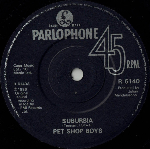 Pet Shop Boys : Suburbia (7", Single, Bla)