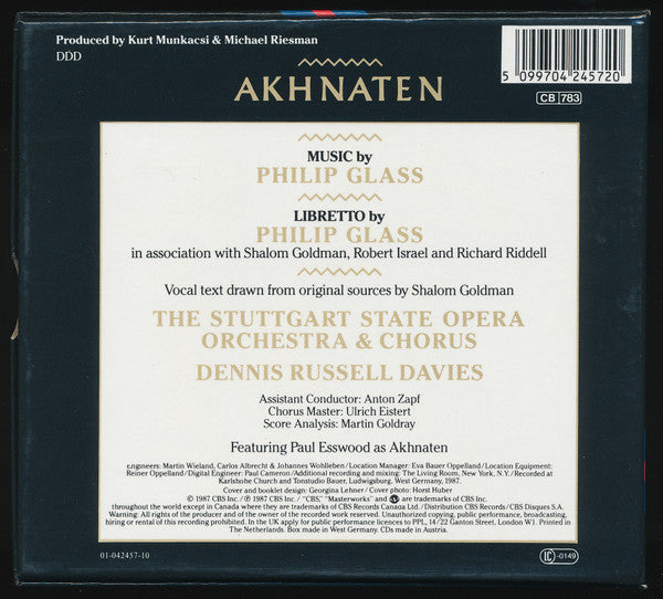 Philip Glass - Dennis Russell Davies, The Stuttgart State Opera Orchestra & Chorus* : Akhnaten (2xCD, Album + Box)
