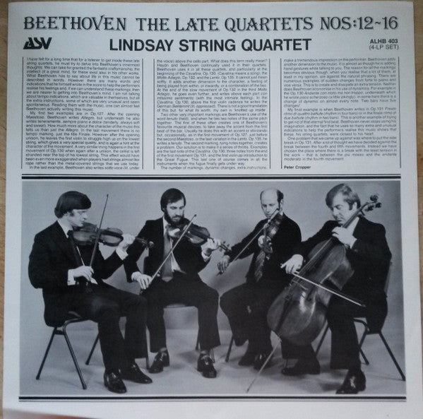 Beethoven* - Lindsay String Quartet* : The Late Quartets Nos:12-16 (4xLP + Box)