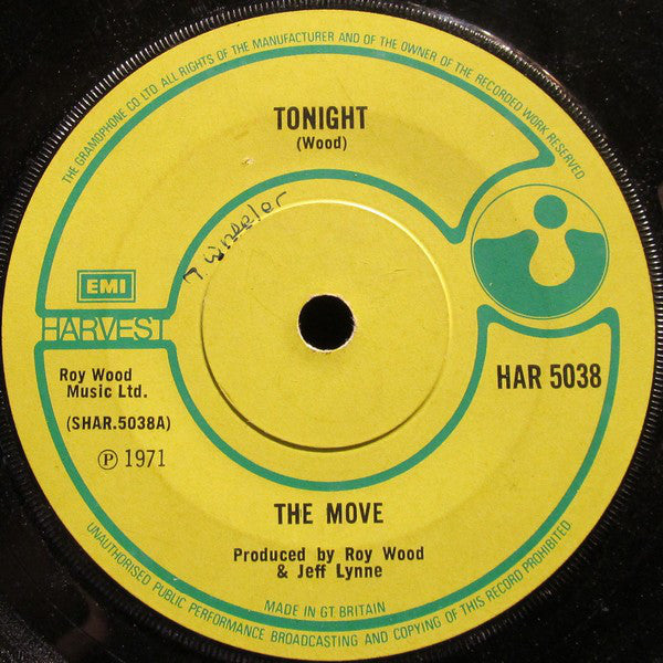 The Move : Tonight (7", Single, Sol)
