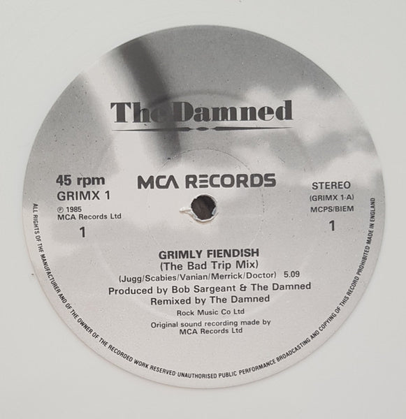 The Damned : Grimly Fiendish (12", Single, Ltd, Num, Whi)