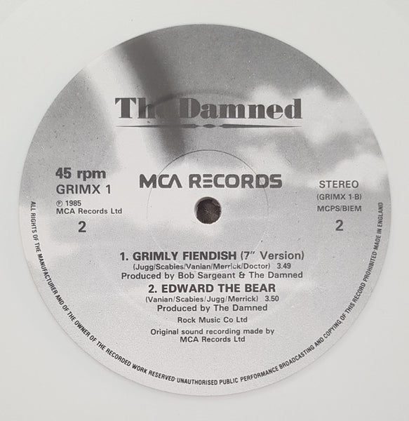 The Damned : Grimly Fiendish (12", Single, Ltd, Num, Whi)