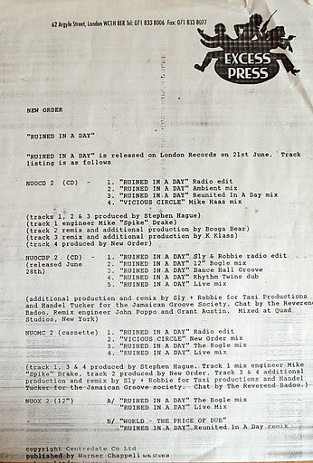 NewOrder* : Ruined In A Day (12", Single)