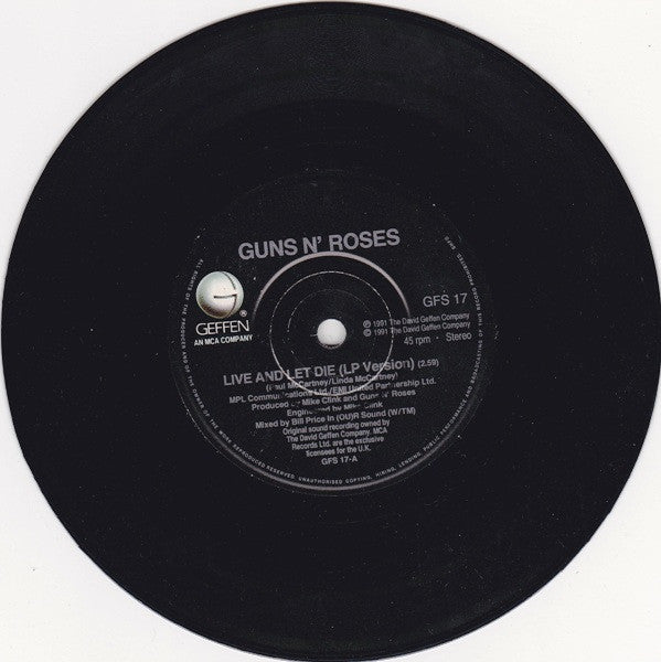 Guns N' Roses : Live And Let Die (7", Single, Pap)