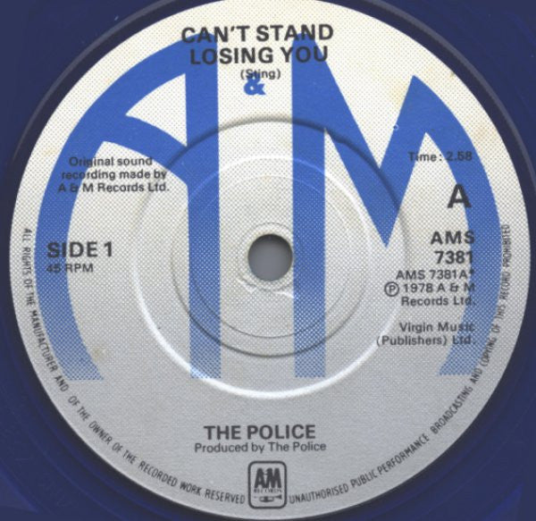 The Police : Can't Stand Losing You (7", Single, RE, Dar)