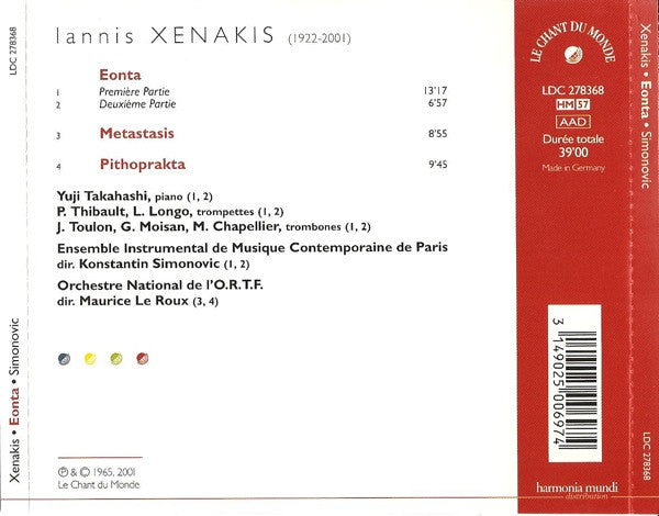 Xenakis* - Maurice Le Roux - Konstantin Simonovic* - Yuji Takahashi : Metastasis / Pithoprakta / Eonta (CD, Album, RE)