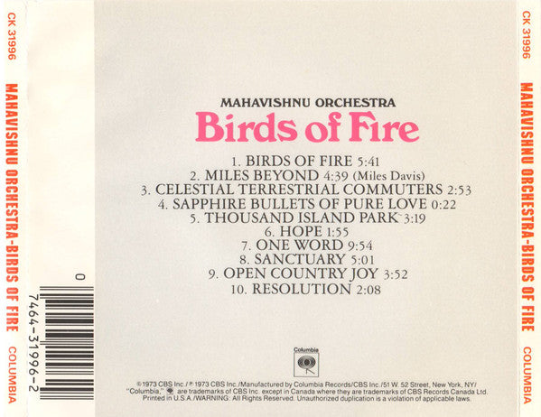 Mahavishnu Orchestra : Birds Of Fire (CD, Album, RE)