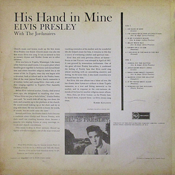 Elvis Presley : His Hand In Mine (LP, Album, Mono, RE)