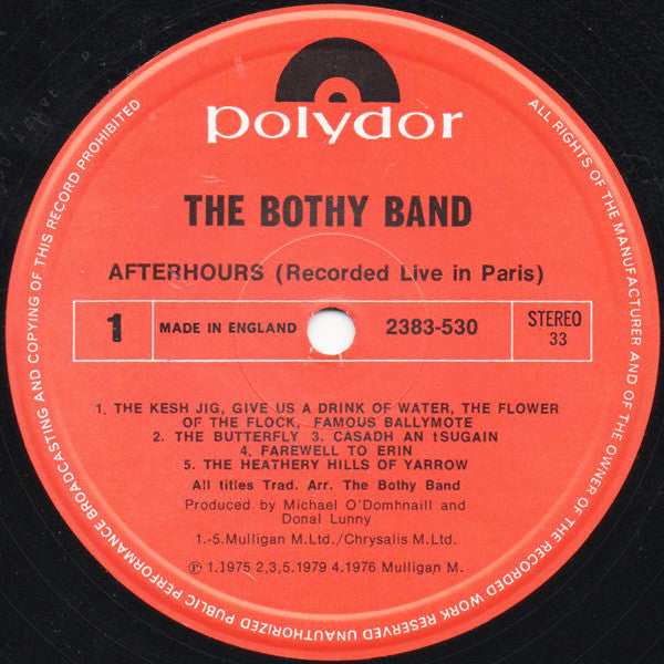 The Bothy Band : Afterhours (Recorded Live In Paris) (LP, Album)