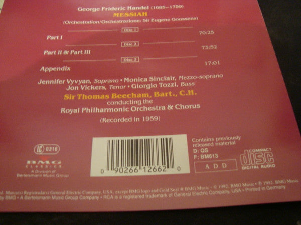 Handel* - Sir Thomas Beecham, Vyvyan*, Sinclair*, Vickers*, Tozzi*, Royal Philharmonic Orchestra : Messiah (3xCD, RE, RM)