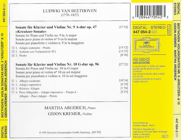 Ludwig van Beethoven, Gidon Kremer, Martha Argerich : Violinsonaten Nos. 9 "Kreutzer" & 10 = Violin Sonatas = Sonates Pour Violon (CD, PMD)