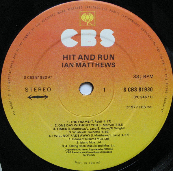 Ian Matthews* : Hit And Run (LP, Album)