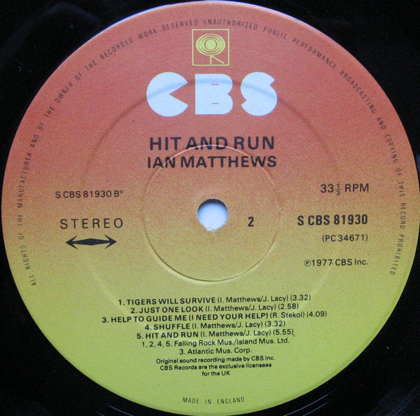 Ian Matthews* : Hit And Run (LP, Album)