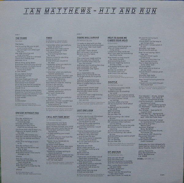 Ian Matthews* : Hit And Run (LP, Album)