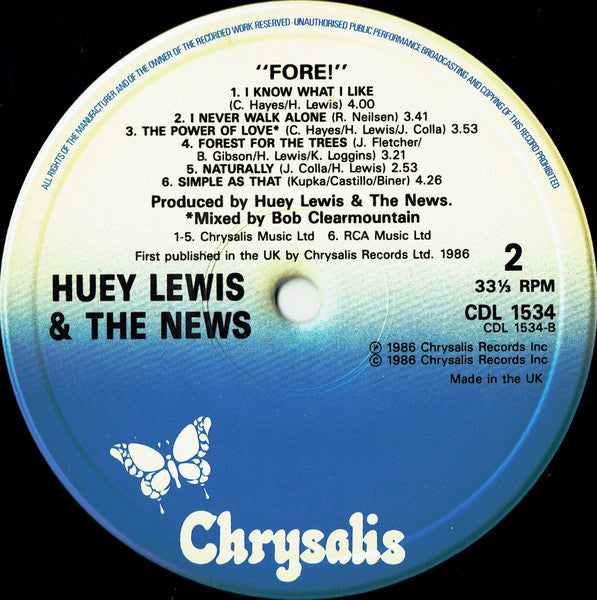 Huey Lewis And The News* : Fore! (LP, Album, PRS)