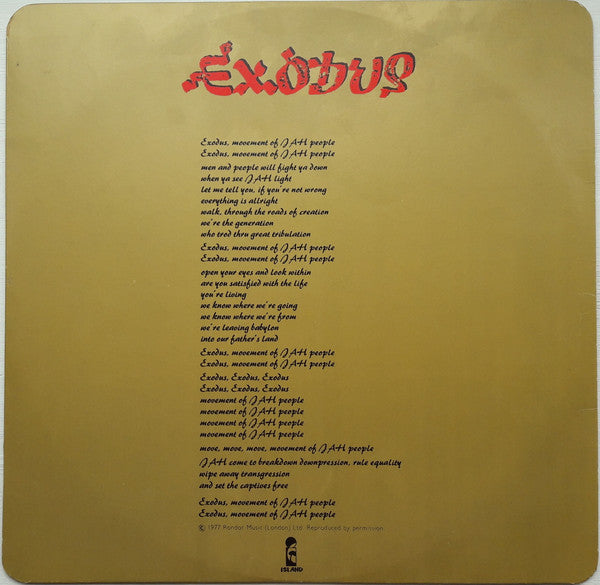 Bob Marley & The Wailers : Exodus (LP, Album, RE)