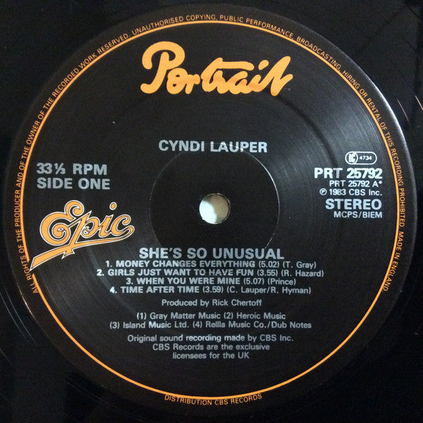 Cyndi Lauper : She's So Unusual (LP, Album)
