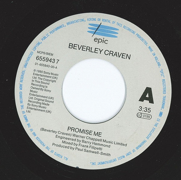Beverley Craven : Promise Me (7", Single, RE)