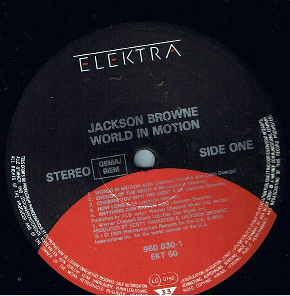Jackson Browne : World In Motion (LP, Album)