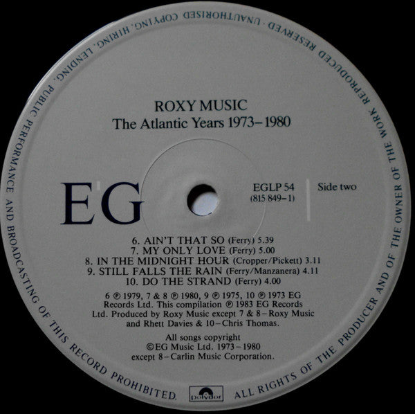 Roxy Music : The Atlantic Years 1973 - 1980 (LP, Comp, Big)