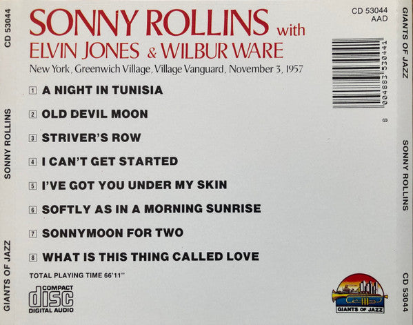 Sonny Rollins With Elvin Jones & Wilbur Ware : New York, Greenwich Village, Village Vanguard, November 3, 1957 (CD, Album)