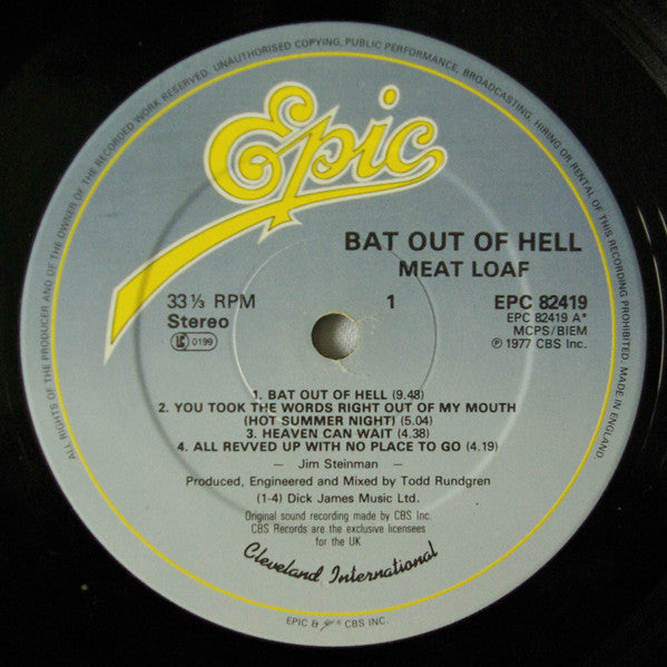 Meat Loaf : Bat Out Of Hell (LP, Album, RE)
