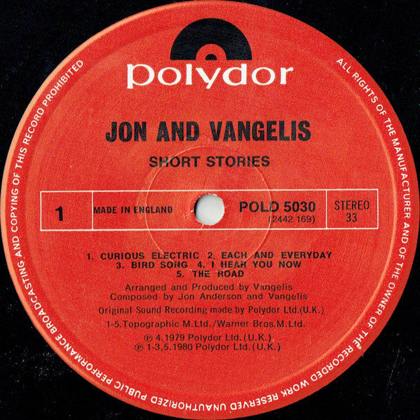 Jon And Vangelis* : Short Stories (LP, Album)