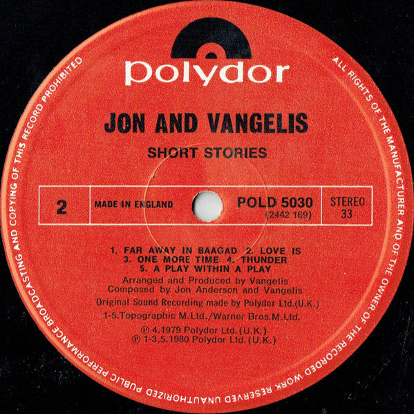 Jon And Vangelis* : Short Stories (LP, Album)