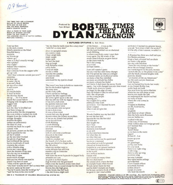 Bob Dylan : The Times They Are A-Changin' (LP, Album, RE)