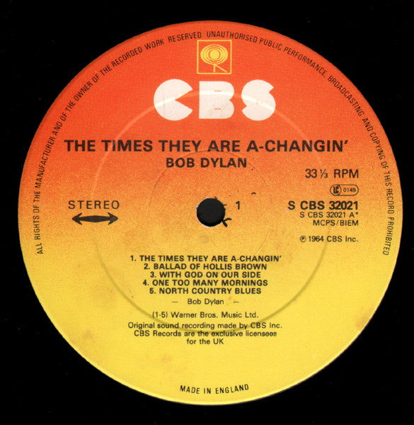 Bob Dylan : The Times They Are A-Changin' (LP, Album, RE)