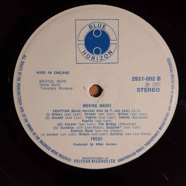 Focus (2) : Moving Waves (LP, Album, RP)