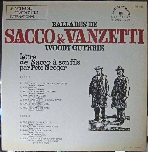 Woody Guthrie : Ballades De Sacco & Vanzetti (LP, Album, RE, Tri)