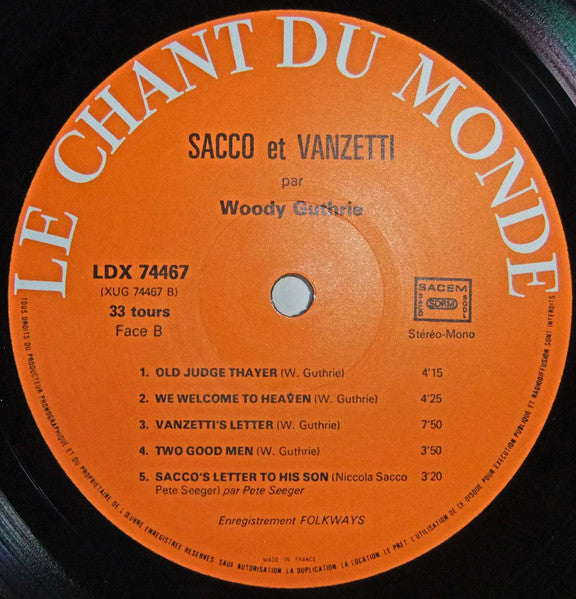 Woody Guthrie : Ballades De Sacco & Vanzetti (LP, Album, RE, Tri)