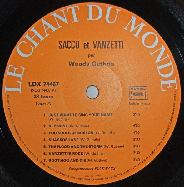 Woody Guthrie : Ballades De Sacco & Vanzetti (LP, Album, RE, Tri)