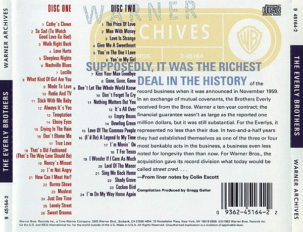 The Everly Brothers* : Walk Right Back: The Everly Brothers On Warner Bros. 1960 To 1969 (2xCD, Comp, Mono, RM)