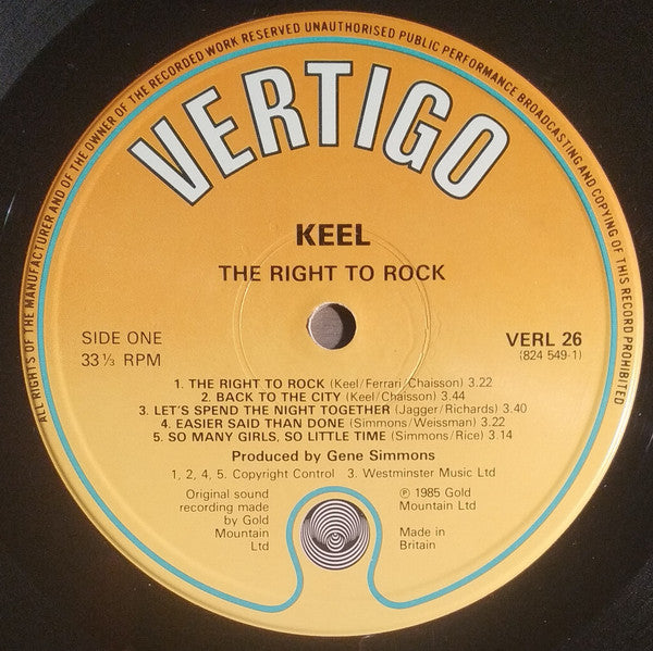 Keel : The Right To Rock (LP, Album)