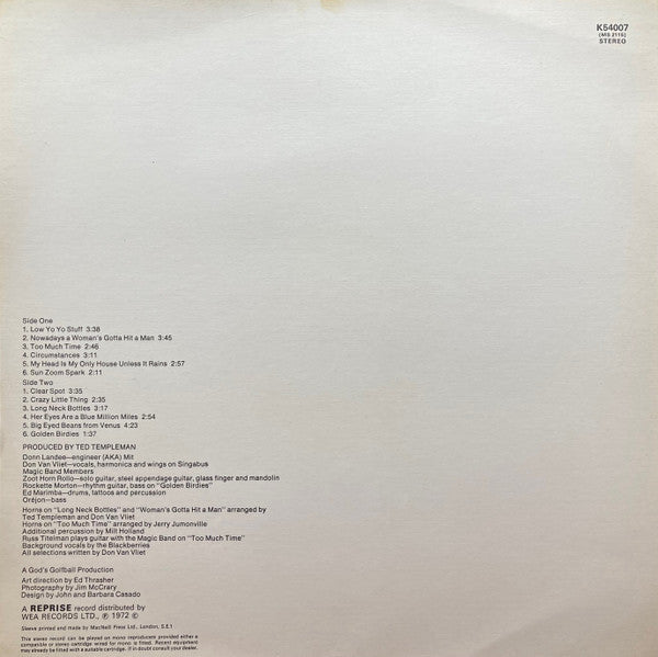 Captain Beefheart And The Magic Band : Clear Spot (LP, Album, Emb)