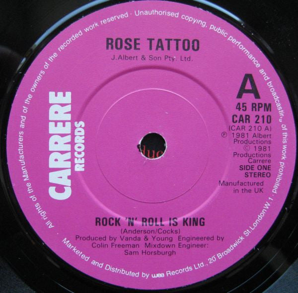Rose Tattoo : Rock 'N' Roll Is King (7", Single)