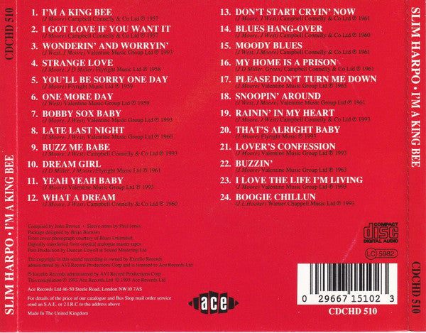 Slim Harpo : I'm A King Bee (The Early Swamp Blues Classics) (CD, Comp, RP)