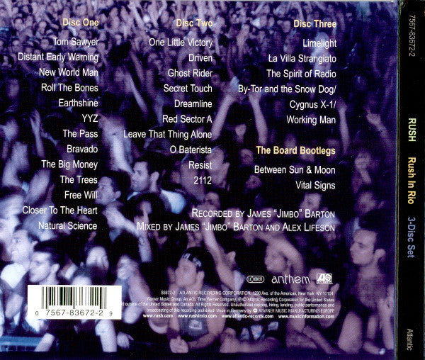 Rush : Rush In Rio (3xCD, Album, Car)