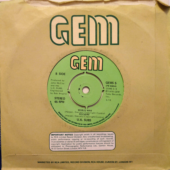 U.K. Subs* : Stranglehold (7", Single)